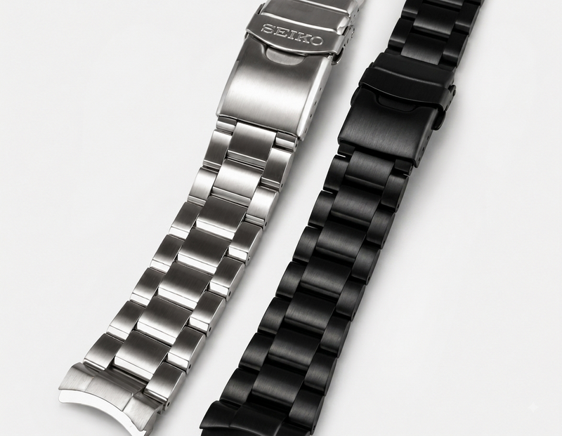 Brushed silver and brushed black bracelets side by side