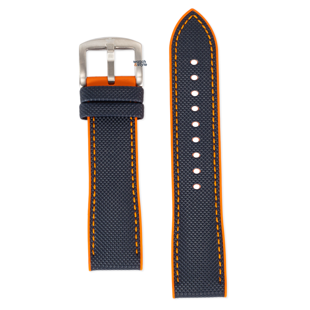 Stitched FKM Rubber Strap - Navy Blue/Orange