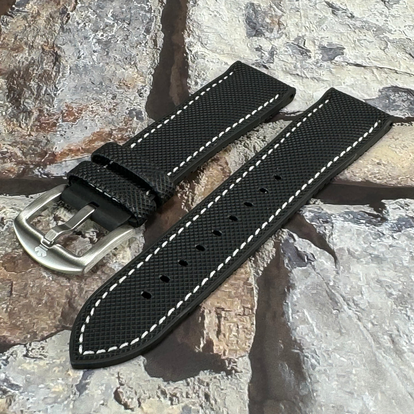 Stitched FKM Rubber Strap - Black