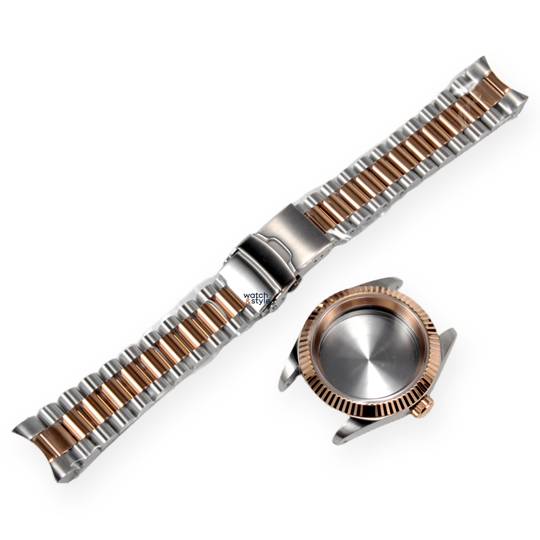 RC1054 36mm Fluted Bezel Case - Two Tone - Rose Gold/Silver