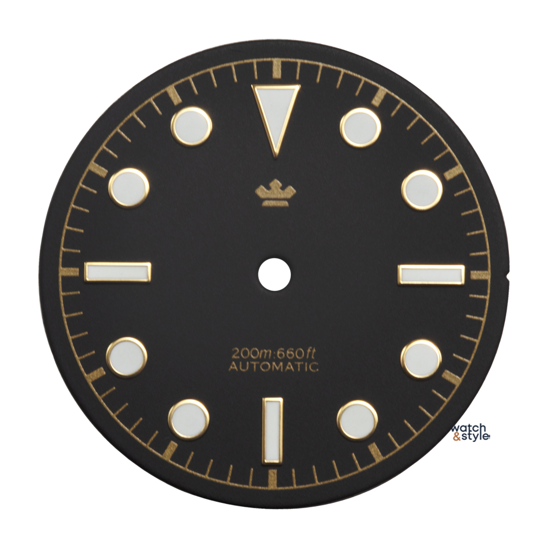 Black Bay Fifty-Eight Style Dial with Gold indices and print