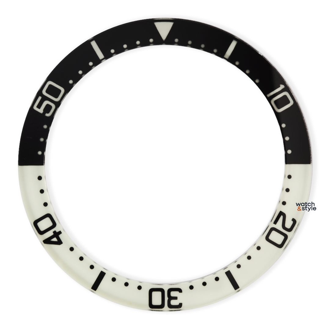 GI1628 SKX013 Flat Glass Bezel Insert - Lumed - Black/White