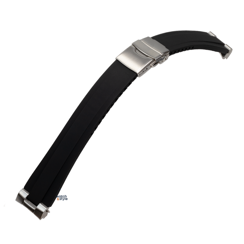 RS1719 black FKM rubber strap for the Seiko SRPL11, SRPL13 and SRPL15 Shogurai, with brushed solid steel end links