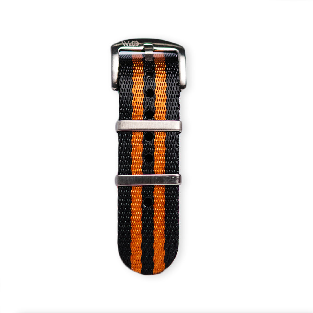 Premium Herringbone Nato Strap - Black & Orange