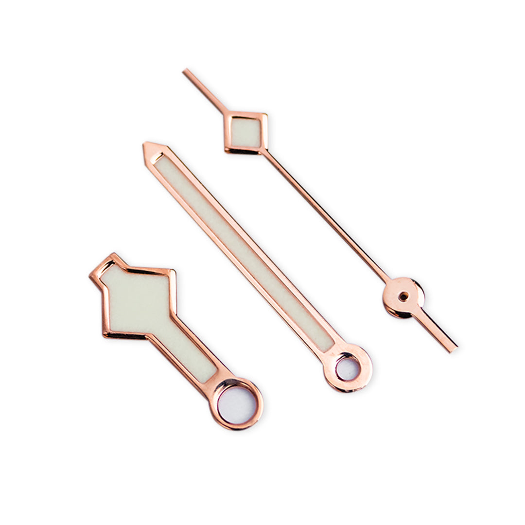 Snowflake Hands Polished Rose Gold C3 Lume for NH35, NH35A, NH36, NH36A, NH38