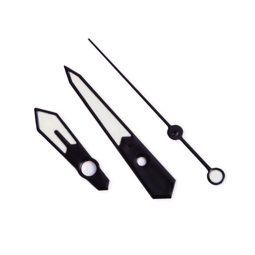 MM1000 Style Hands Set Polished Black C3 Lume for NH35, NH35A, NH36, NH36A, NH38