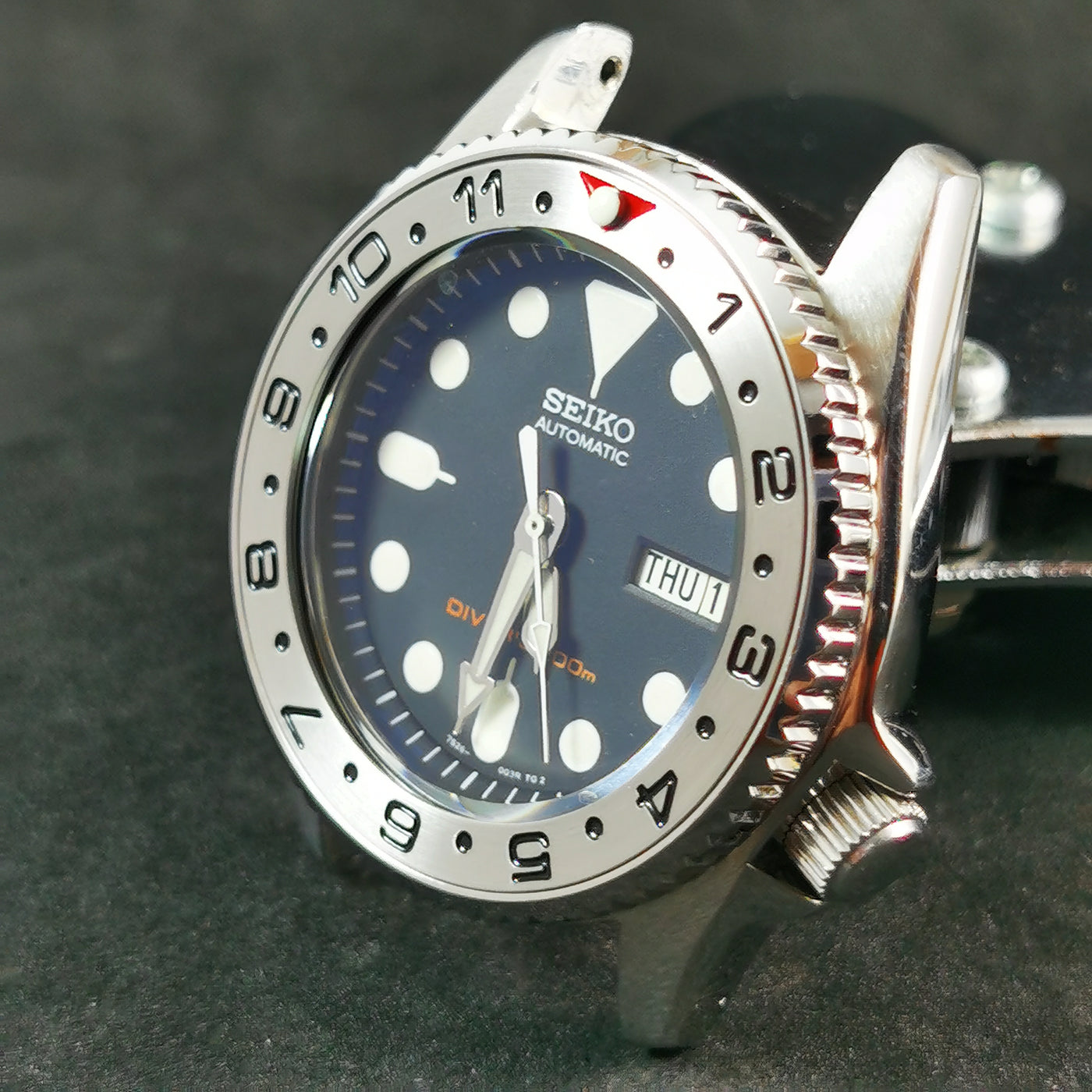 SI0117 SKX013 Stainless Bezel Insert - Dual Time Red